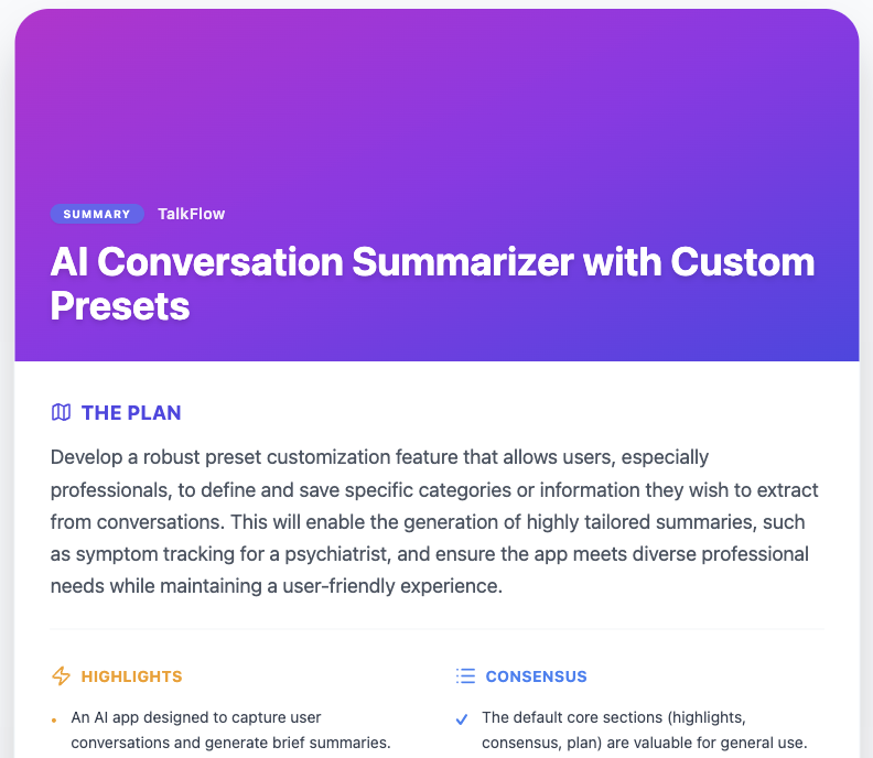 TalkFlow summary preview screenshot